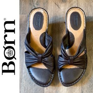 Born Leather Strap Wedge Sandals Size 9M/W